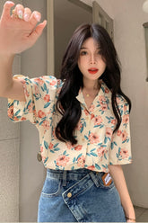 Retro süße Chiffon Bluse mit Blumenmuster